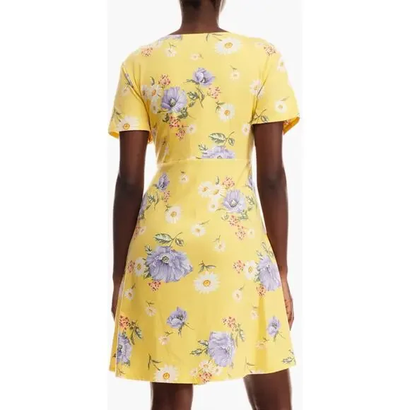 Forever 21 Yellow Purple Floral Soft Cotton A-Line Short Sleeve MIDI Dress 2X - Picture 3 of 10